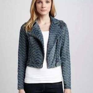 Free People Chevron Denim Moto Jacket